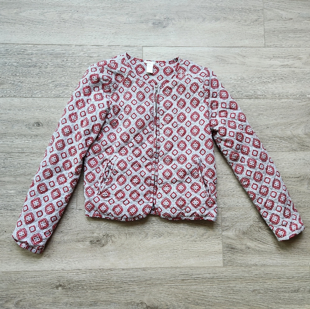 Forever 21 Red Cotton Jacket Coat Womens Medium Quilted Diamond Pattern